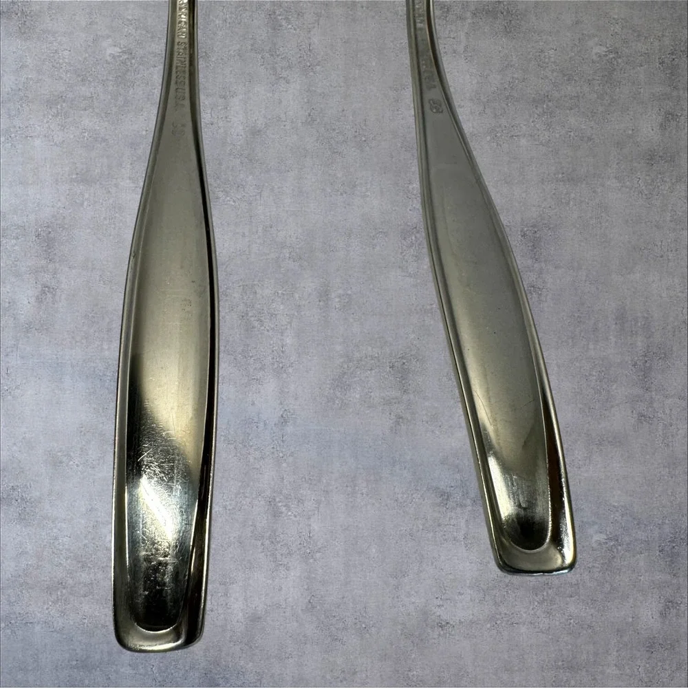 American Stainless Salad Servers Set Silver Tone Mid Century Modern USA Made